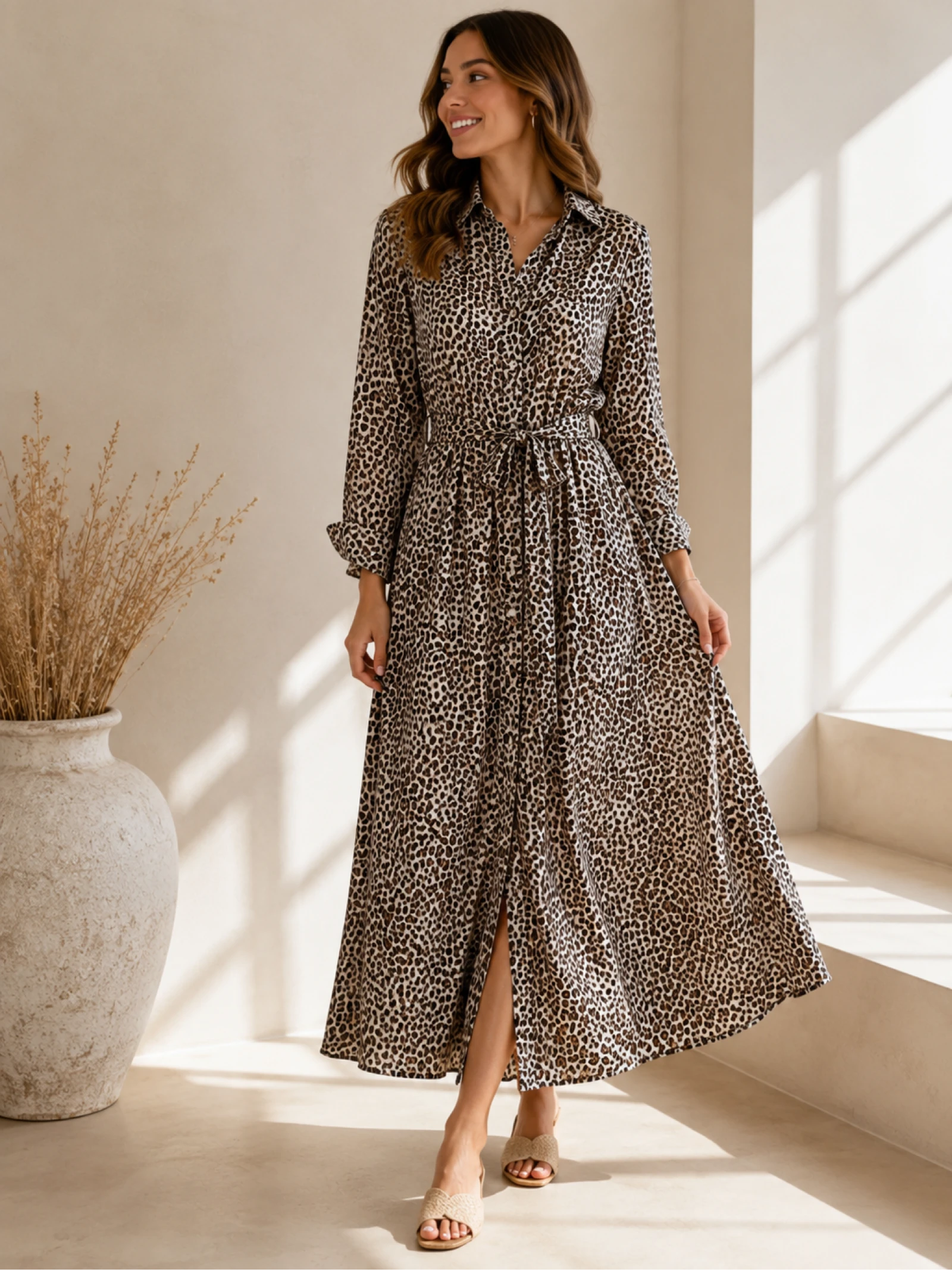 Millenium maxi jurk luipaardprint met strikceintuur maat M